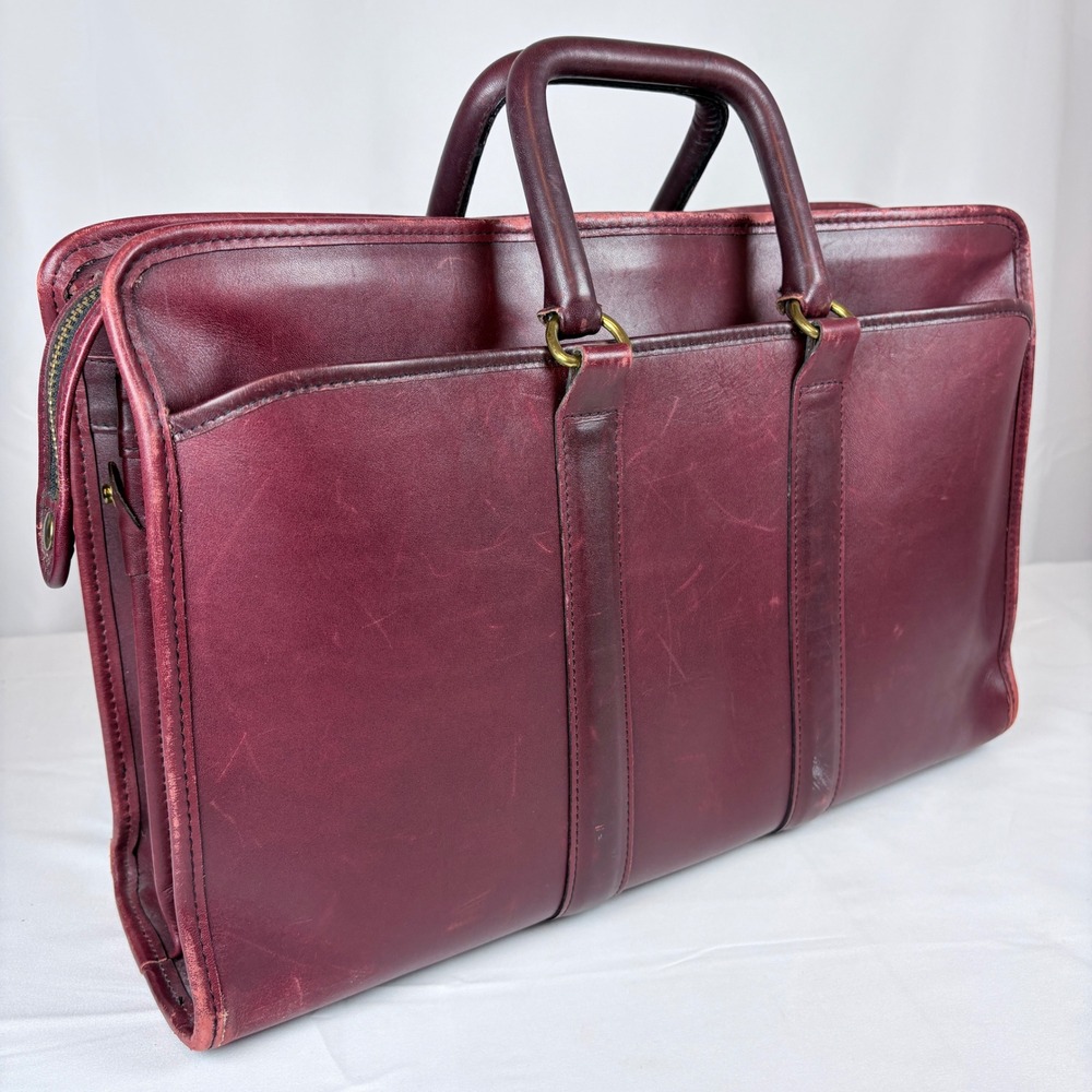 Schlesinger Vtg Handcrafted Full Grain Cowhide Leather Briefcase Burgundy USA